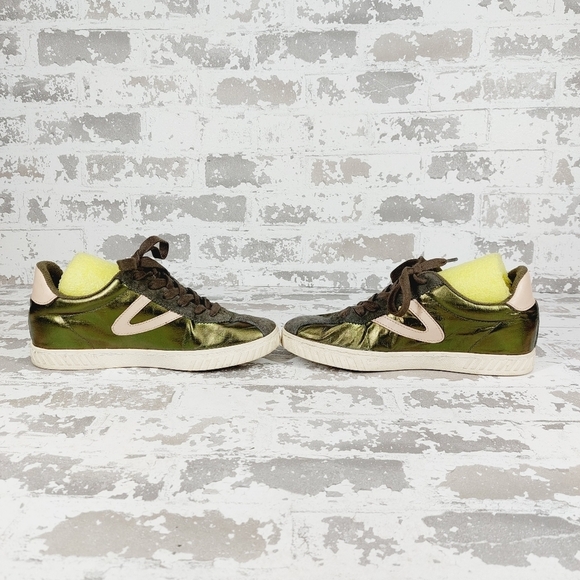 Tretorn WT Callies Metallic Green Gray Suede Lace Up Sneakers T366 - Picture 5 of 8